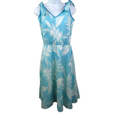 Vestido Hawaiano Kalena Fashions Talla M DEFECTOS Corbata Solero Azul Hecho en Hawaii