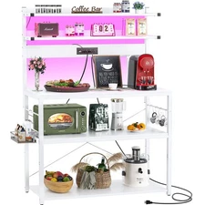 Aheaplus Bakers Rack with Power Outlet, Microwave Stand, 5 Tiers Coffee Bar S...
