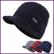 Gorro Unisex Invierno Tejido Grueso Forro de Piel Suave Con Visera