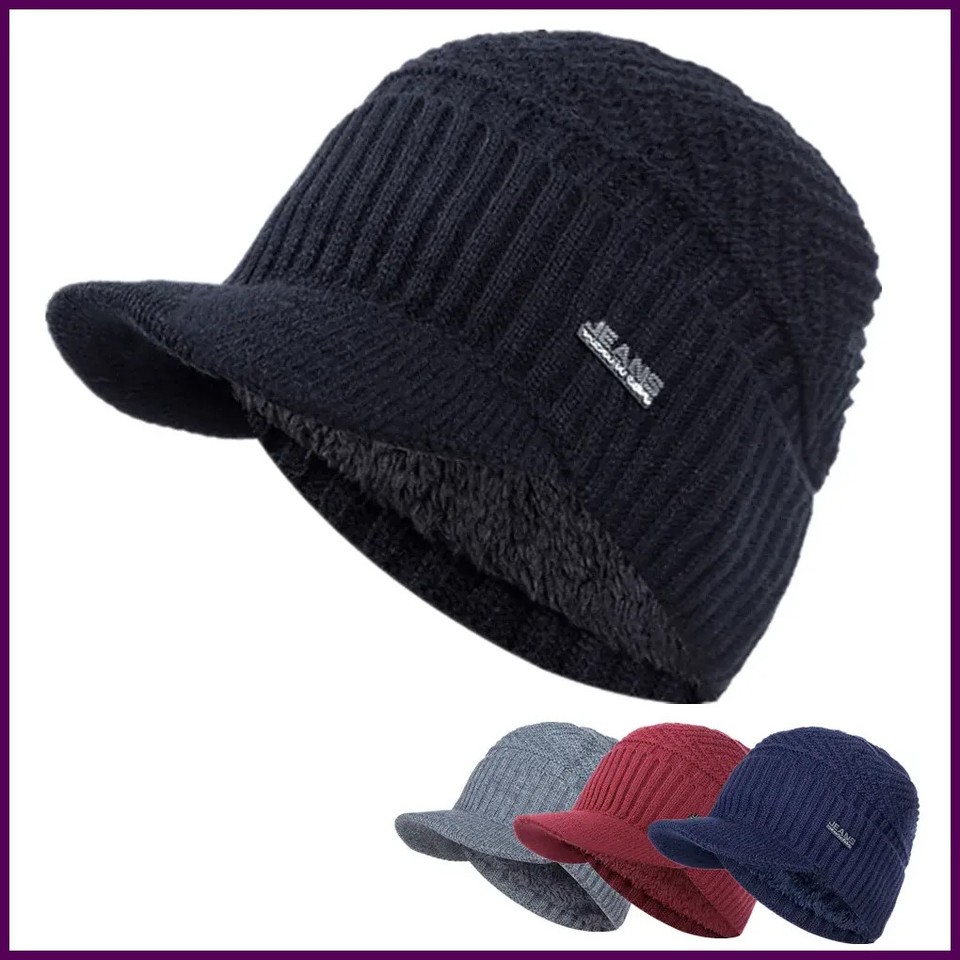 Gorro Unisex Invierno Tejido Grueso Forro de Piel Suave Con Visera