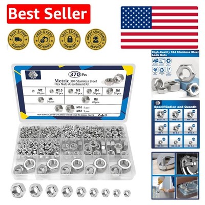Versatile 370 Pcs Hex Nuts Kit -  304 Stainless Steel, Organized Storage