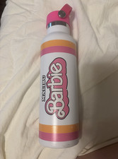 Mattel Barbie bouteille d'eau rayée blanc rose orange couvercle torsadé métal
