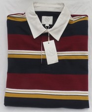 MEN'S MARKS & SPENCER CLARET MIX STRIPED LONG SLEEVE POLO RUGBY SHIRT SIZE L
