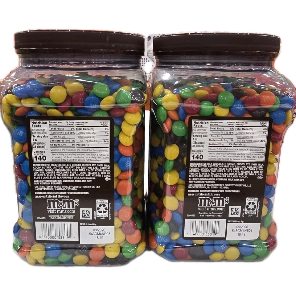 2 Pack M&Ms Milk Chocolate Candy Pantry Size Jar 62oz Each Bulk Party Snack - Image 3 of 4