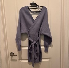 Lavender Knit Belted sweater dress  for Women Long Sleeve Tie Closure