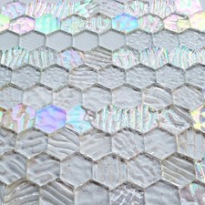 100 Pcs Hexagon White Iridescence Stained Glass Pieces Mosaics Tiles for Crafts