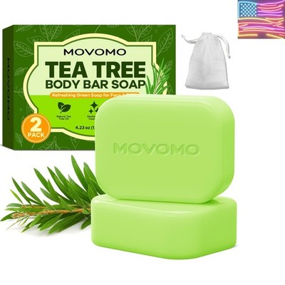 Tea Tree Body Bar Soap 4.23 Oz, 2 Pack, Natural Tea Tree Oil Soap Bar for Fac...