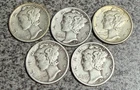 LOT OF 5 - 1941x2 1943 S & 1943x2 MERCURY DIMES 90% SILVER
