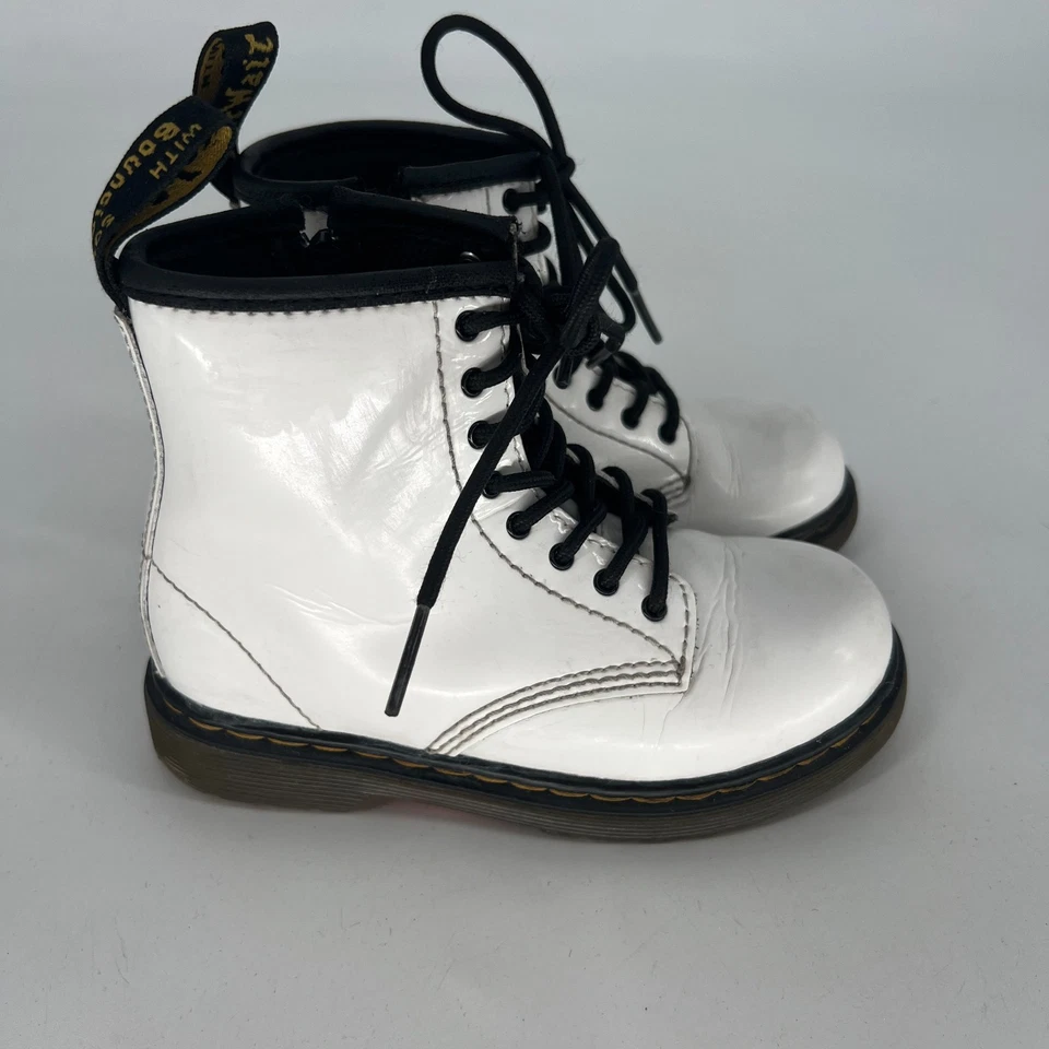 Dr Martens 1460T Shoe Toddler 10 White Combat Boot Patent Leather Kids - Image 4 of 4