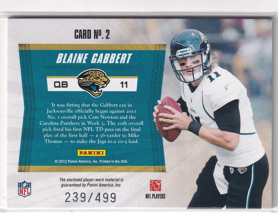 BLAINE GABBERT 2011 Panini Totally Certified Future Materials #2 239/499 Jaguars - Image 2 of 2