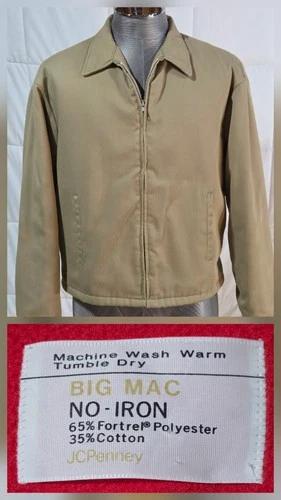 Vintage 70s Men’s Big Mac No Iron JCPenney Red Lining Tan Work Jacket L-XL - product listing photo