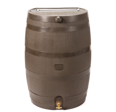 Polyethylene 50 Gallon Flat Back Brass Spigot Rain Barrel, Eco-Friendly, Walnut