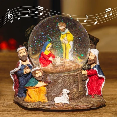 MARCO PAUL Musical Christmas Nativity Snow Globe Xmas Decoration Wind Up Ornament Large