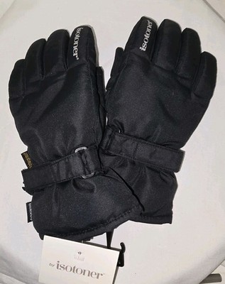 Isotoner Youth Small Waterproof Winter Gloves Black Adjustable Strap NEW