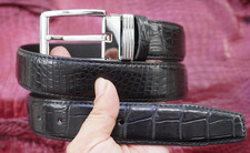 W 1.5" - Black Real CROCO Belly LEATHER Skin Men's Belt E45