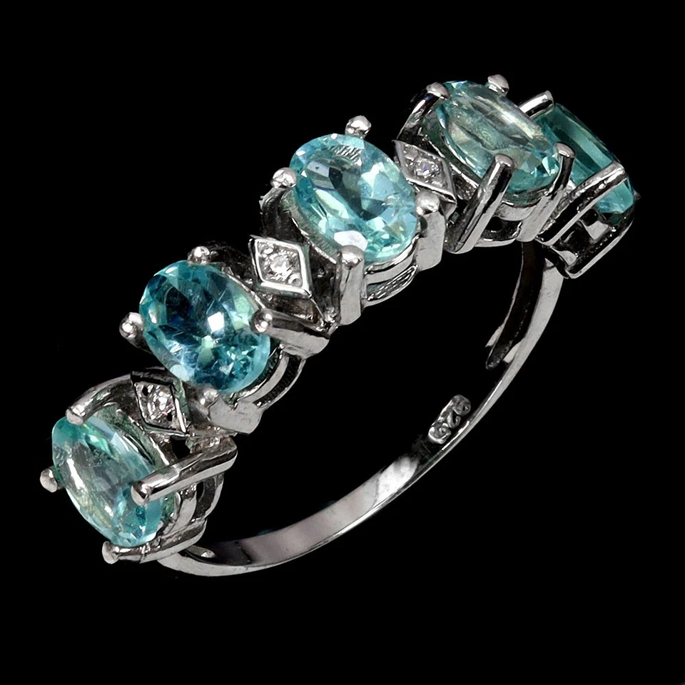 925 Anello Argento Sterling Ovale Apatite 6x4mm Naturale Gemma Gioielli Size 8.5 - Immagine 2 di 4