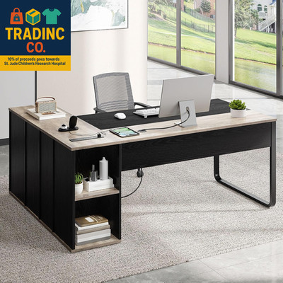 Executive Desk with Power Outlets, 71'' L Shaped Desk with File Cabinet, Executiv