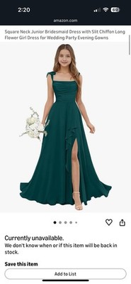 Dusvoik Green Chiffon Square Neck Sleeveless Juniors Bridesmaid Dress Slit  | eBay