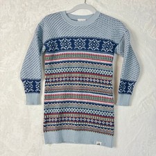 Hanna Andersson Sweater Dress Kids 120 Blue Excellent Fair Isle Nordic Knit