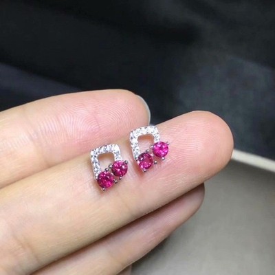 2Ct Round Cut Simulated Pink Ruby Women's Stud Earrings In 14k White Gold Plated