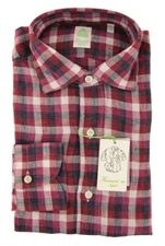 Finamore Napoli Burgundy Red Plaid Linen Shirt - Extra Slim - (IP)