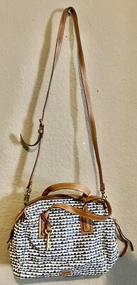 Fossil Emma Satchel White with Blue Print Shoulder/Crossbody