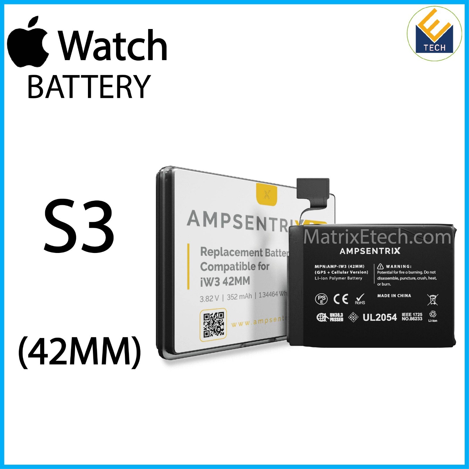 Apple Watch Series 3 (42MM) Replacement Battery (GPS + Cellular Version) (X Pro)