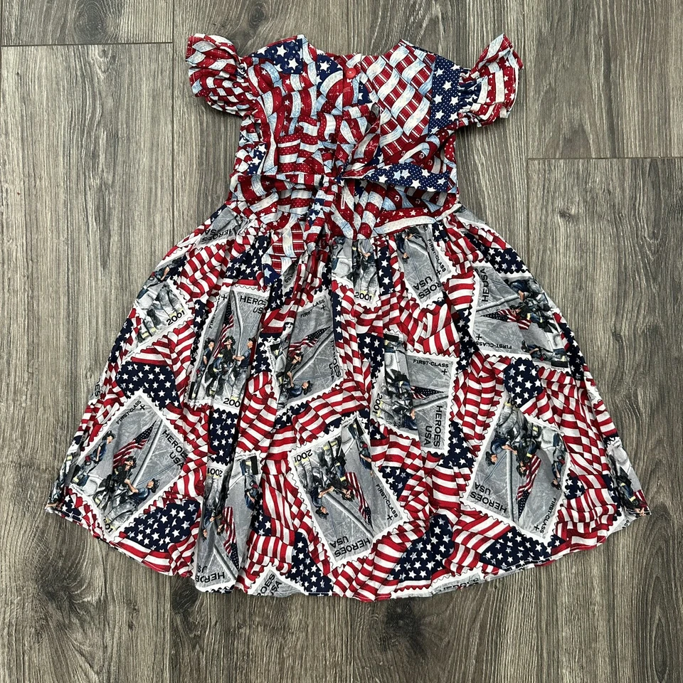 Hecho a mano Vintage Niñas Talla 5/6 Héroes Patrióticos Vestido Bandera 4 de Julio Cinta Corbata Foto 2 de 4