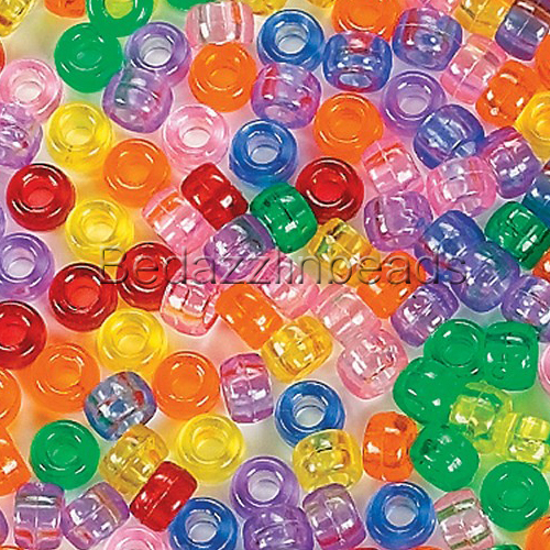 Lot of 100 Assorted 9mm x 6mm Transparent Colored Plastic Acrylic Pony Beads - Picture 1 of 1