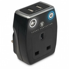 Masterplug SRGAUSBPB3-MP Black Surge Protect Plug Through 2 USB Charger Max 3.1A