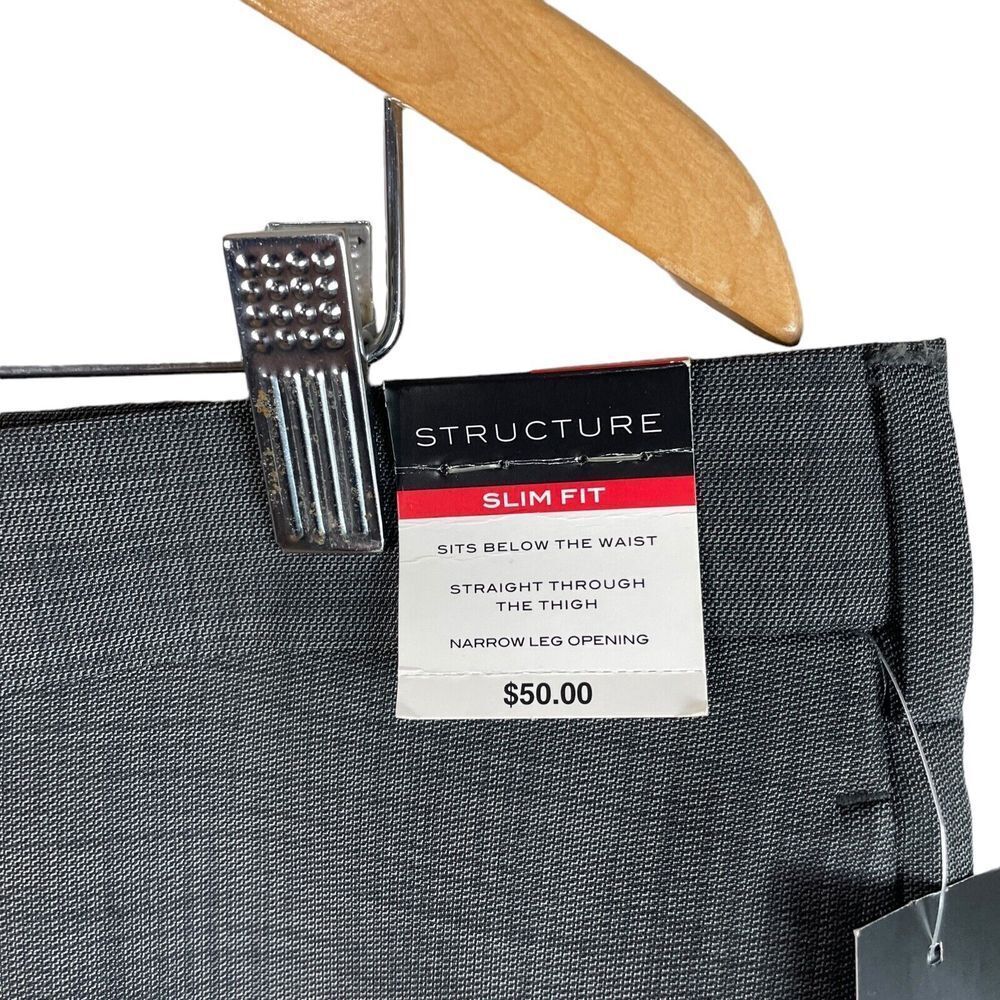 NEW Structure Mens Slim Fit Dress Pants Solid Gray Polyester Stretch | eBay