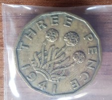 Pre Decimal Brass Threepence Coin 1941