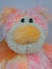 Teddy Bear Shaggy Orange Pink Yellow Cream Colored Stuffed Animal Toy 14" Clean
