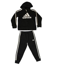 Boys Adidas Hooded Jacket And Pant Set Black/White Size 6