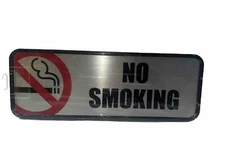 Stick On COSCO Brush Metal Office Sign “No Smoking” 9x3 Silver/Red Business New