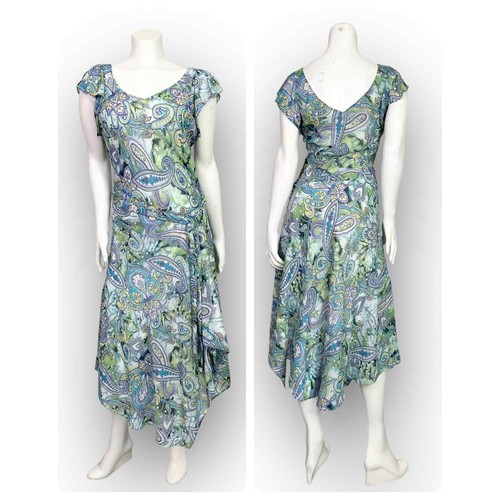 Y2K Bias Cut Paisley Sparkle Asymmetrical Midi Dress