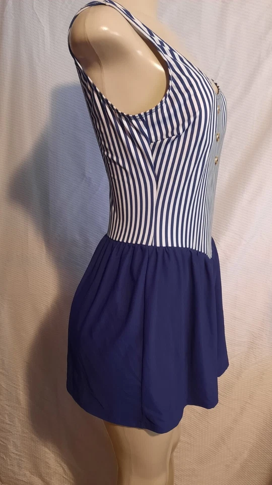 IT FIGURES Muslos Delgados 1 Pieza Traje de Baño Vestido de Baño Nuevo con Etiquetas Talla 12 M Azul Blanco Rayas Foto 2 de 4