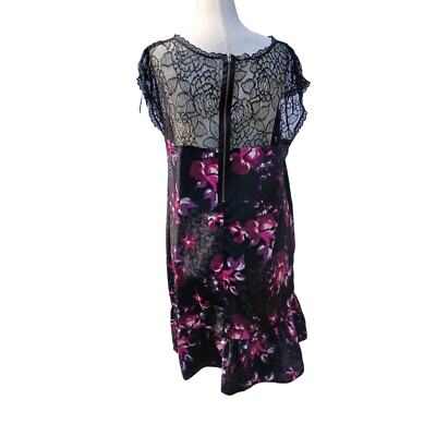 ELLE Dress Black Lace Top with Floral Ruffle Bottom size Medium | eBay