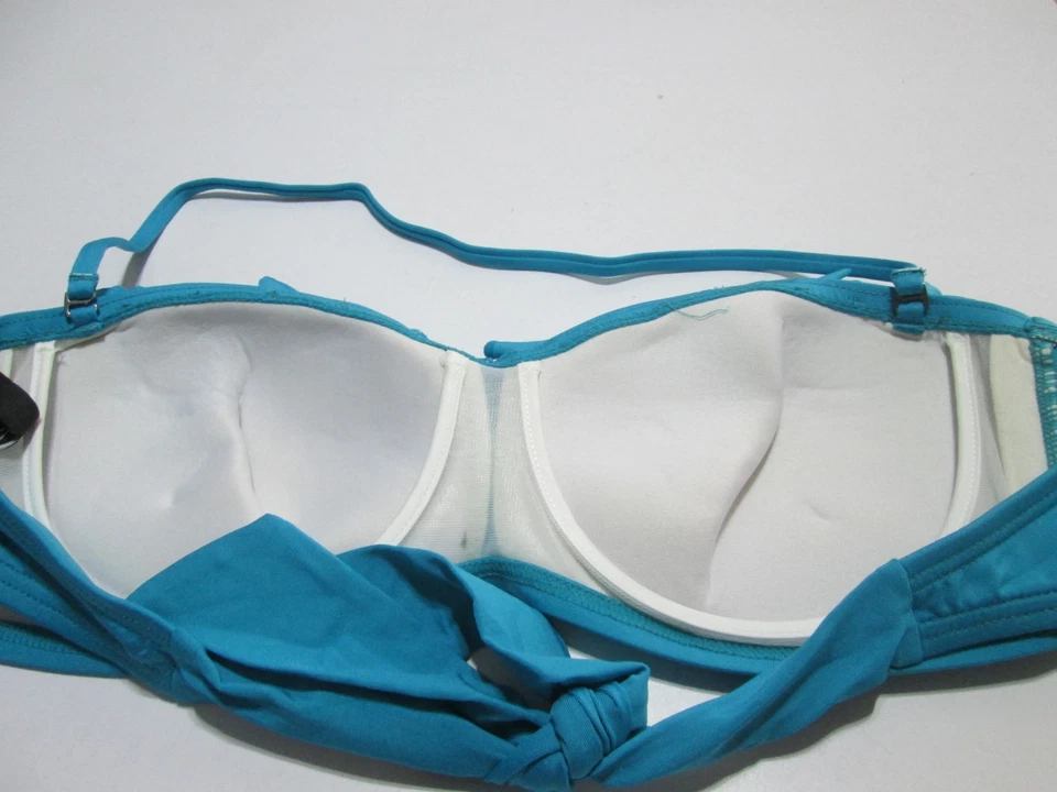 Top de bikini Kenneth Cole para mujer talla M azul con aros forrado halter volantes natación Foto 2 de 4