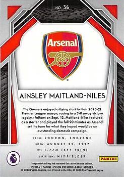 2020-21 Panini Prizm Premier League #36 Ainsley Maitland-Niles Arsenal FC - Picture 2 of 2