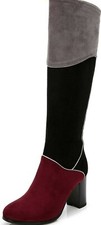 NWOT Three Color Tone Suede Accent Heeled Knee High Almond Toe Riding Boots