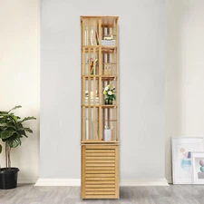 Storage Display Holder Book Organization Stand 6-Tier Corner Bamboo Book Shelf