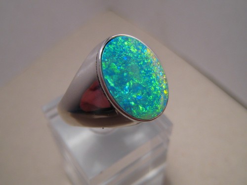 Large Men's opal Ring 14 grams of solid 14k White Gold - Picture 7 of 9