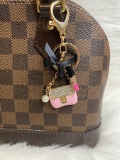 Mini Handbag Lipstick Bag Charm Keychain Keyring Purse Pendant Pink Gold
