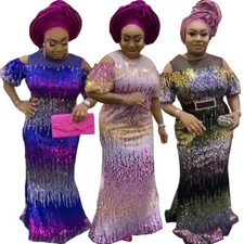 African Dashiki Women Sequins Maxi Mermaid Dress Formal Party Gown Prom Fashion