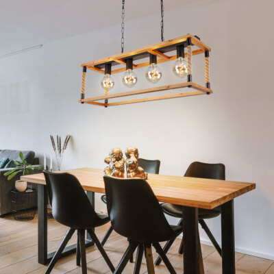 Hängelampe Pendelleuchte Holzleuchte Wohnzimmerlampe Hanfseil schwarz L 80 cm