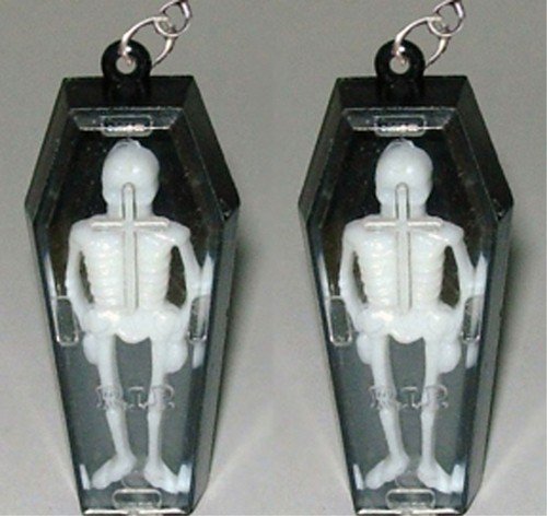 Retro Vintage SKELETON in COFFIN EARRINGS Gothic Vampire Charms Costume Jewelry - Picture 7 of 8