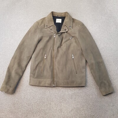 Selected Homme Mens Jacket Medium Grey Suede Biker Goatskin