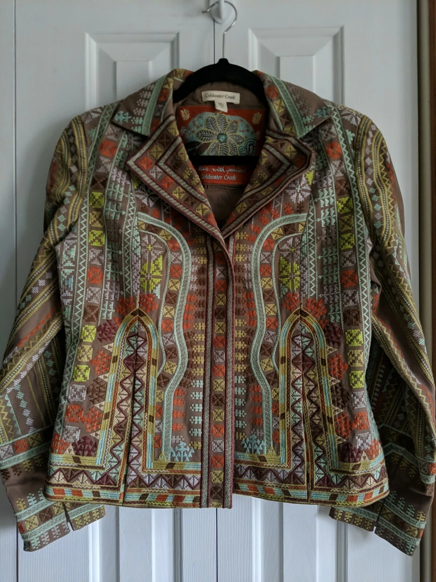 Coldwater Creek embroidered jacket, tan/multicolor, perfect condition, size  10 | eBay
