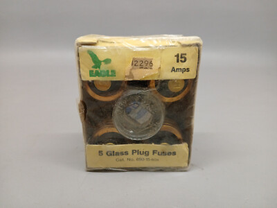 5 Eagle 15 Amp NOS Cat No 690 Glass Screw Plug Fuses